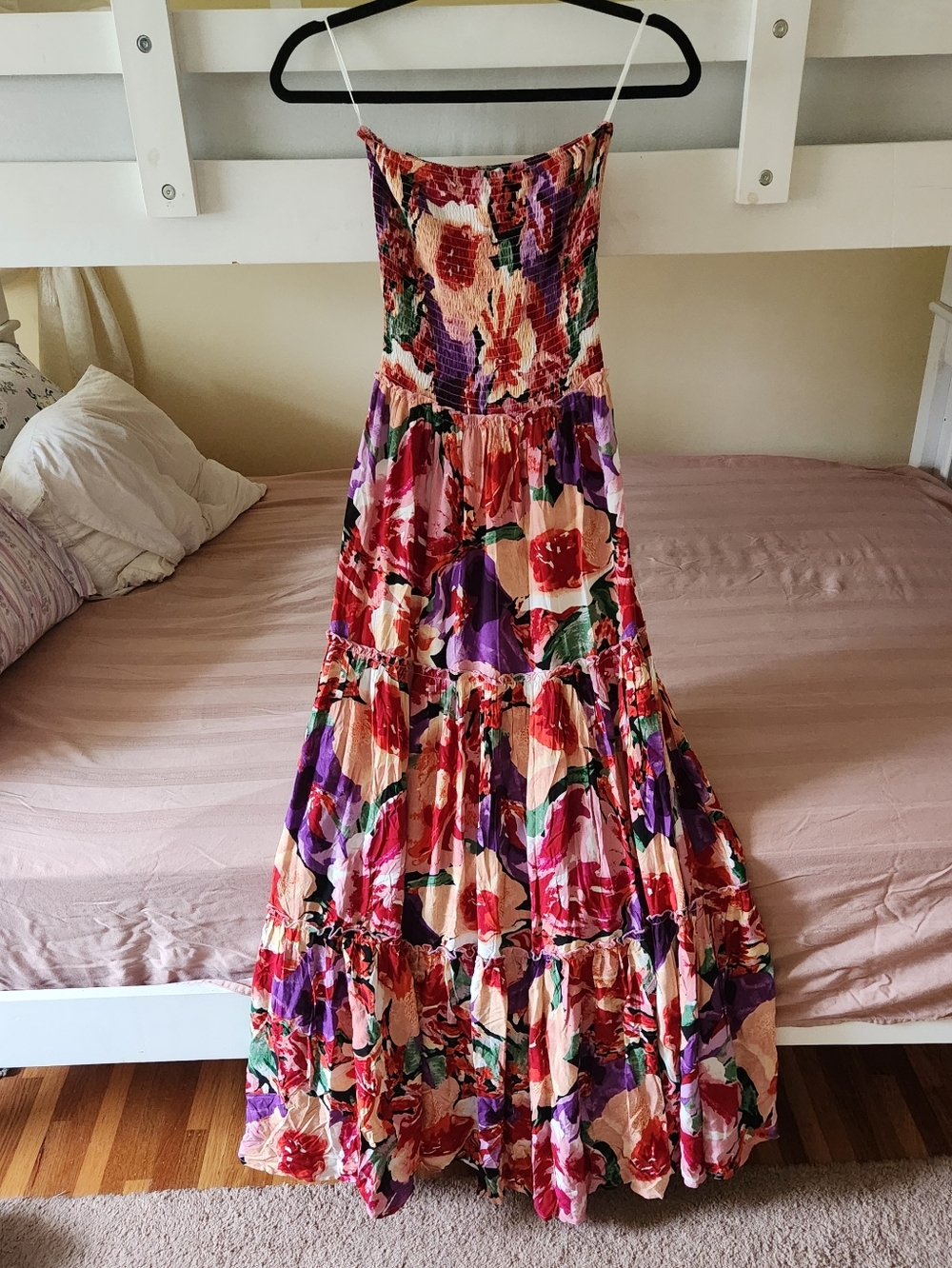 Abel The Label Floral Strapless Smocked Maxi Dress Multicolor Festival Boho Long